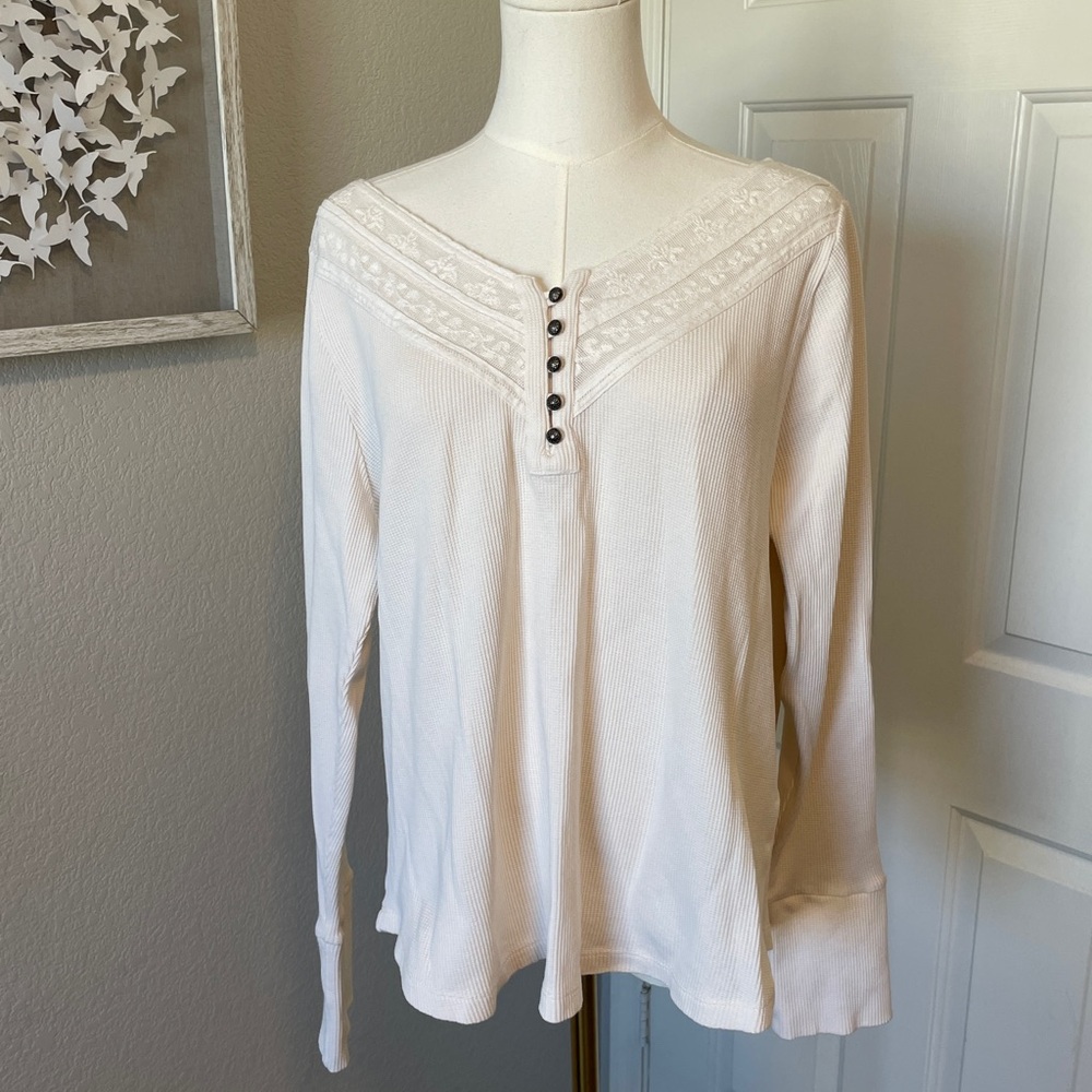 Lucky Brand Cream Long Sleeve Top with Lace - Picture 2 of 5